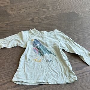 Girls' Mint Green Long-Sleeve Tee with Bird Motif